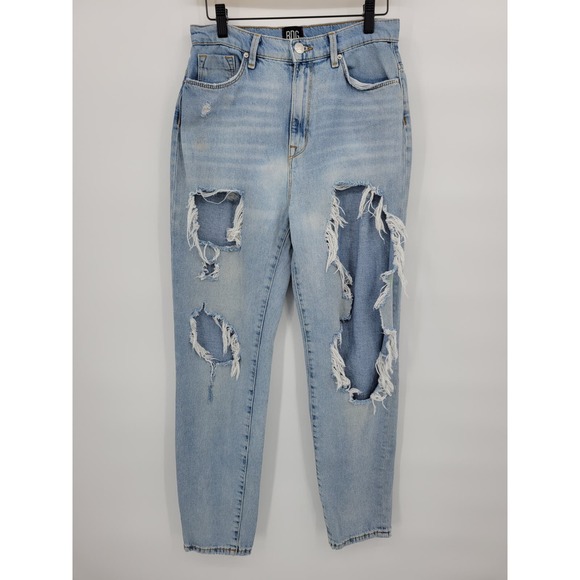 BDG 27 Mom High Rise Jeans Straight Leg Light Wash Distressed Holey Ripped - Picture 1 of 7
